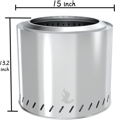 OutVue 15 inch Stainless Steel Smokeless Fire Pit, Outdoor Smokeless Firepit