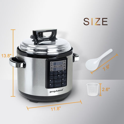 PrepAmeal 6QT 8-in-1 Electric Pressure Cooker Multi-Functional Programmable Non-Stick Pot, Slow Cooker