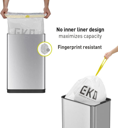 EKO Mirage-T 50 Liter / 13.2 Gallon Touchless Rectangular Motion Sensor Trash Can, Brushed Stainless Steel Finish