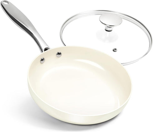 MICHELANGELO Small Frying Pan with Lid, 8 Inch Non Stick Fry Pan, Non Toxic Ceramic Skillet