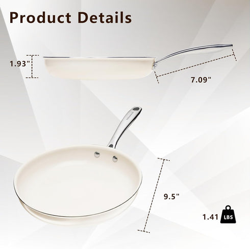 SAKAMOSH 9.5" Ceramic Nonstick Frying Pan, Skillet, Cooking Pan Non Toxic with Stay Cool Handle for Induction