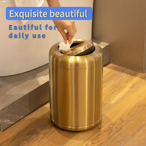 BRIEFHUMAN Waste Can 3 Gallon with Swing Lid,Brushed Stainless Steel Gold Trash Can