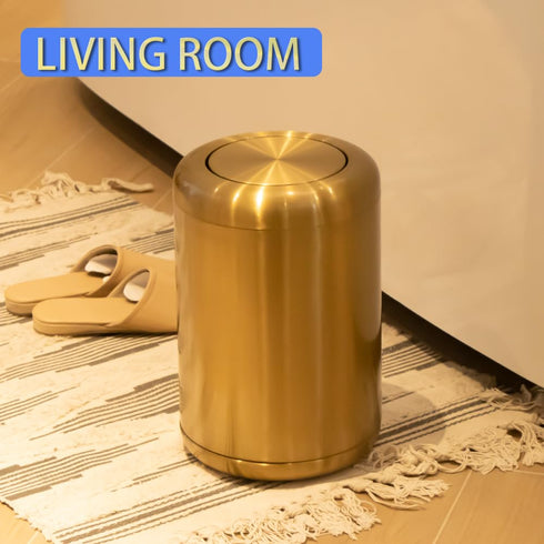 BRIEFHUMAN Waste Can 3 Gallon with Swing Lid,Brushed Stainless Steel Gold Trash Can