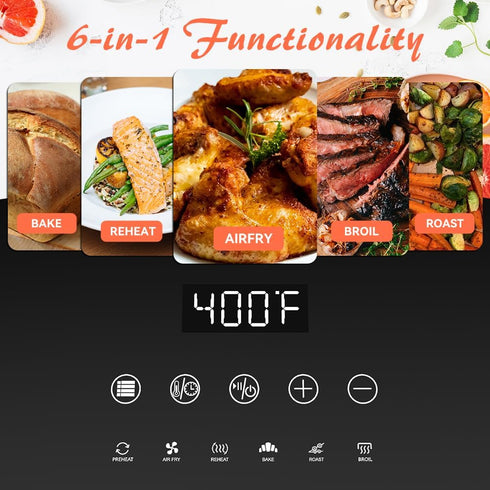 ASZ Digital Air Fryer 6qt with Window Up - 6 QT Big Airfryer 6-in-1 Presets Preheat Airfry Reheat Bake Roist Broil 400°F Airfrier 85% Oil Less