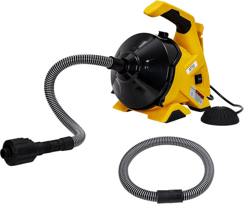 PIONEERWORKS Drain Cleaner Machine 30Ft x 3/10In, Auto-feed Electric Drain Auger for 3/4In - 2In Pipes, Cable in Piano Wire, with Foot Switch, Sewer Snake for Sinks