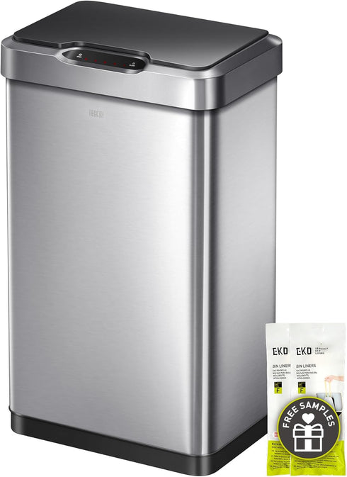 EKO Mirage-T 50 Liter / 13.2 Gallon Touchless Rectangular Motion Sensor Trash Can, Brushed Stainless Steel Finish