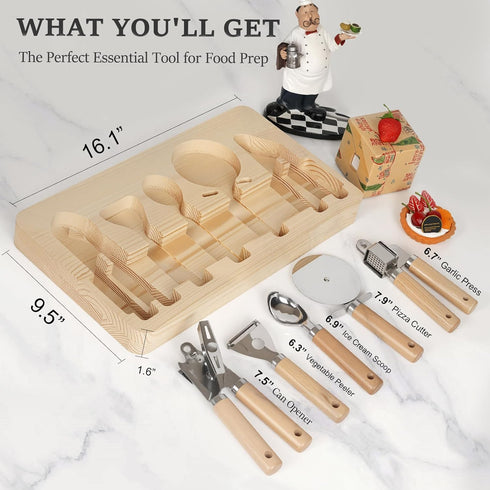 Cathyeen Stainless Steel Kitchen Gadget with Wood Organizer