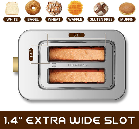 SEEDEEM Toaster 2 Slice, Touch Control Screen, Smart Stainless Toaster, 6 Shade Setting