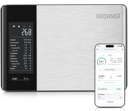 Smart Food Kitchen Scale with Nutritional Calculator, Free App with 19 Nutrients Tracking