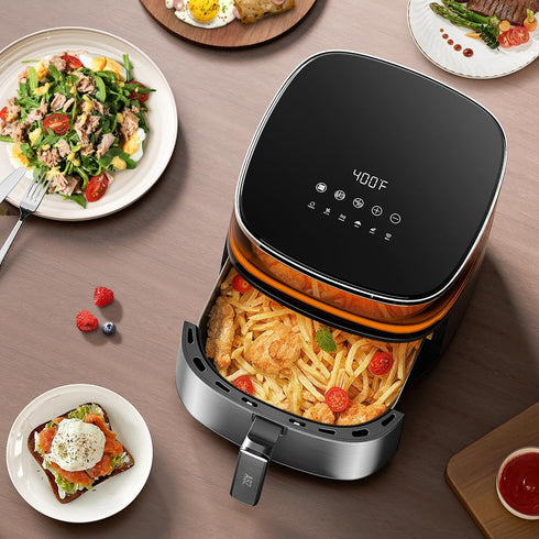ASZ Digital Air Fryer 6qt with Window Up - 6 QT Big Airfryer 6-in-1 Presets Preheat Airfry Reheat Bake Roist Broil 400°F Airfrier 85% Oil Less