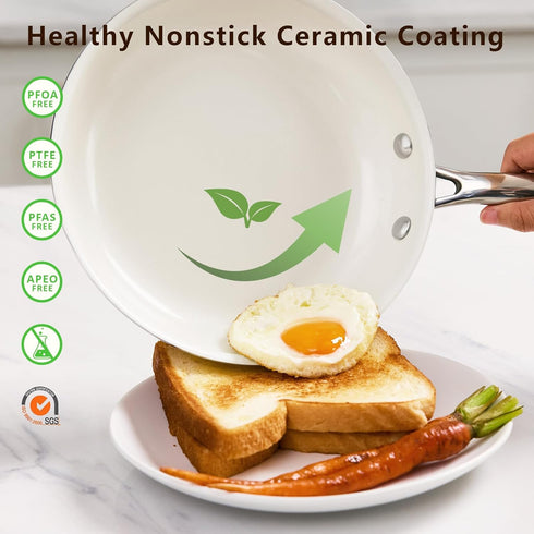 SAKAMOSH 9.5" Ceramic Nonstick Frying Pan, Skillet, Cooking Pan Non Toxic with Stay Cool Handle for Induction
