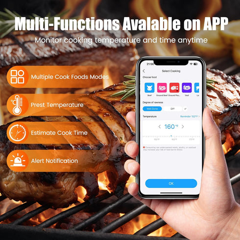 ChefLab Smart Wireless Meat Thermometer with Bluetooth & Multifunctional APP-Enabled