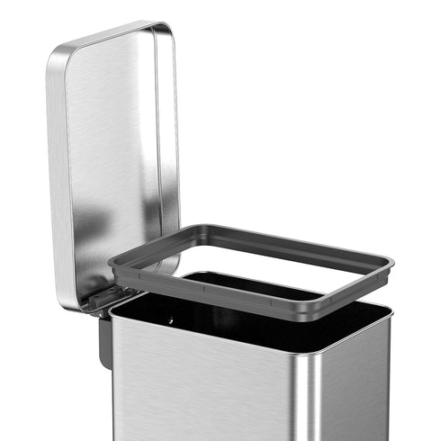 QUALIAZERO 50L/13Gal Heavy Duty Hands-Free Stainless Steel Commercial/Kitchen Step Trash Can