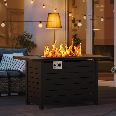 ZAFRO 43Inch 2-in-1 Fire Pit Table & Firepit - Adjustable Flame Height, 50,000 BTU Smokeless & Windproof Design