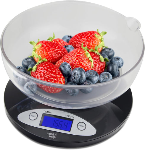 Smart Weigh Food Kitchen Scale with Bowl,11lb x 0.1oz / 5000 x 1grams, Digital Weight Scale for Baking,Cooking
