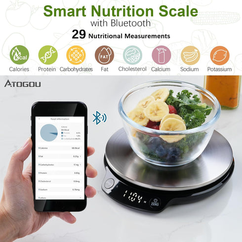 Smart Food Scale with Nutritional Calculator, 0.1g / 0.005oz High Precision, 5kg / 11lb, Free APP with Calorie Counter