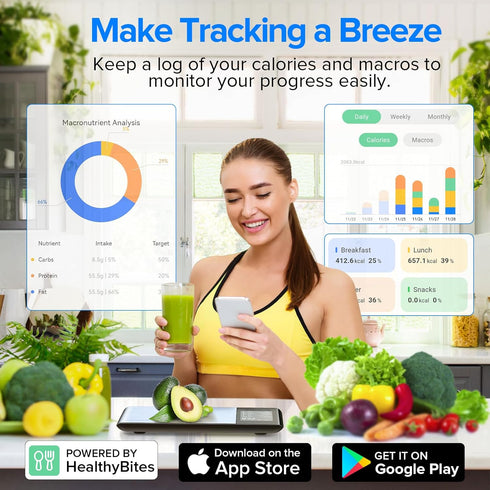 Smart Food Kitchen Scale with Nutritional Calculator, Free App with 19 Nutrients Tracking