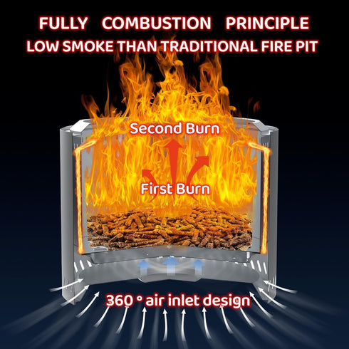 OutVue 15 inch Stainless Steel Smokeless Fire Pit, Outdoor Smokeless Firepit