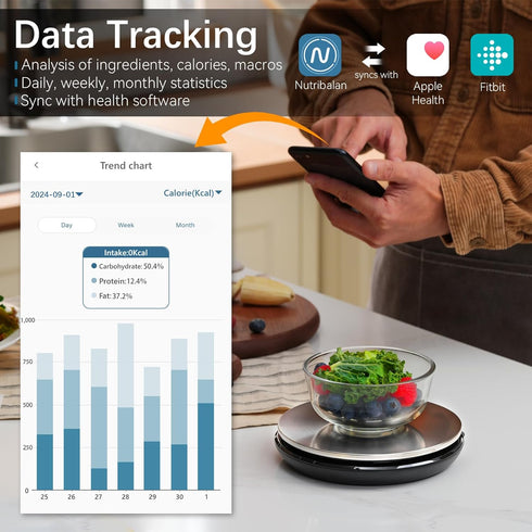 Smart Food Scale with Nutritional Calculator, 0.1g / 0.005oz High Precision, 5kg / 11lb, Free APP with Calorie Counter