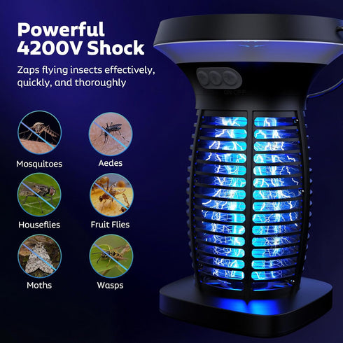 Solar Bug Zapper Outdoor, Mosquito Zapper Outdoor Waterproof Electric Fly Zapper Rechargeable Mosquito Killer