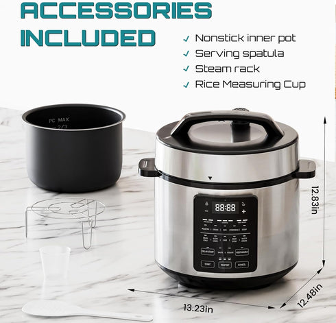 OLIXIS Electric Pressure Cooker 6 Quart Stainless Steel Multi Cooker Electric for Pressure 12-in-1 Rice
