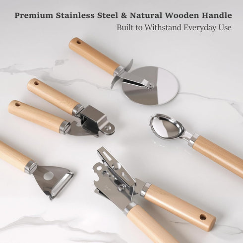 Cathyeen Stainless Steel Kitchen Gadget with Wood Organizer