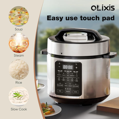 OLIXIS Electric Pressure Cooker 6 Quart Stainless Steel Multi Cooker Electric for Pressure 12-in-1 Rice