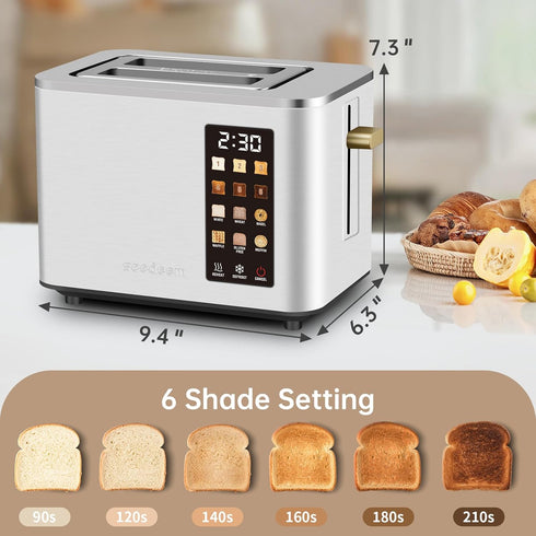 SEEDEEM Toaster 2 Slice, Touch Control Screen, Smart Stainless Toaster, 6 Shade Setting