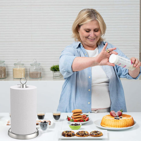 PAROTO Paper Towel Holder Countertop, Stainless Steel, Weighted Base, Paper Towel Stand Holder