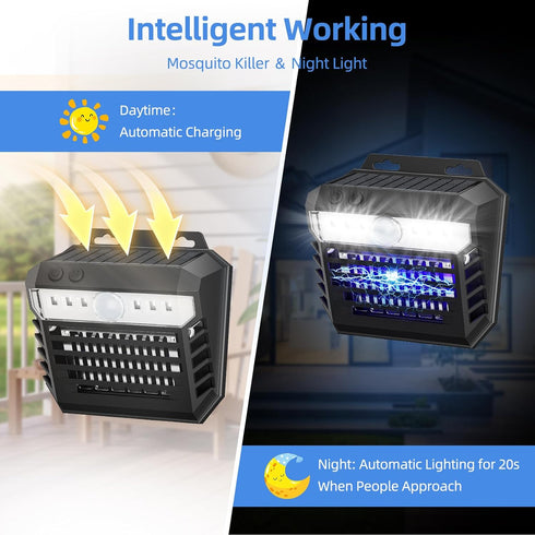 Solar Powered Bug Zapper Electric Mosquito Killer Fly Trap Insect Catcher