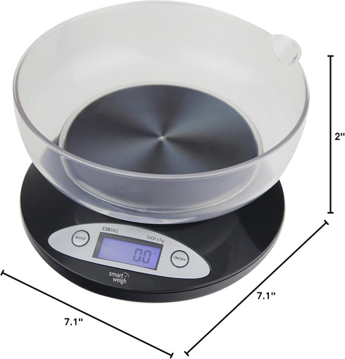 Smart Weigh Food Kitchen Scale with Bowl,11lb x 0.1oz / 5000 x 1grams, Digital Weight Scale for Baking,Cooking