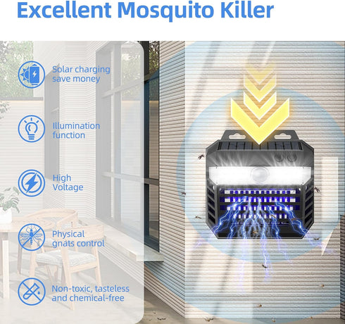 Solar Powered Bug Zapper Electric Mosquito Killer Fly Trap Insect Catcher