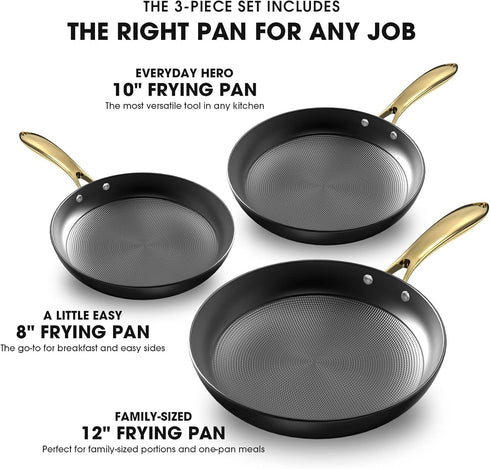 imarku Non Stick Frying Pans, Nonstick Cast Iron Skillets 3 Pcs - 8 Inch, 10 Inch and 12 Inch Nonstick Frying Pan Set