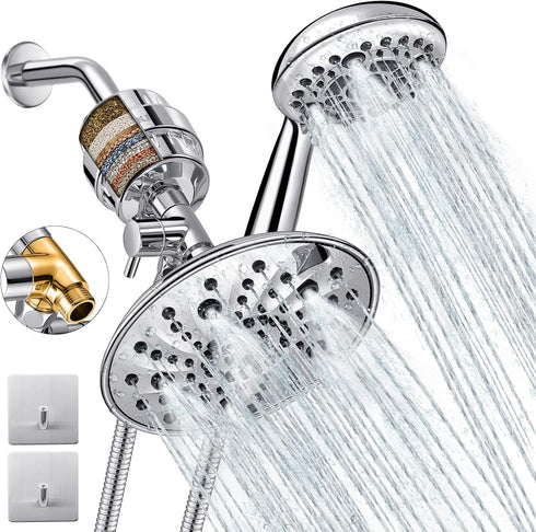 Luxau Dual Filtered Shower Head Showerhead 79" Hose Handheld Sprayer Combo