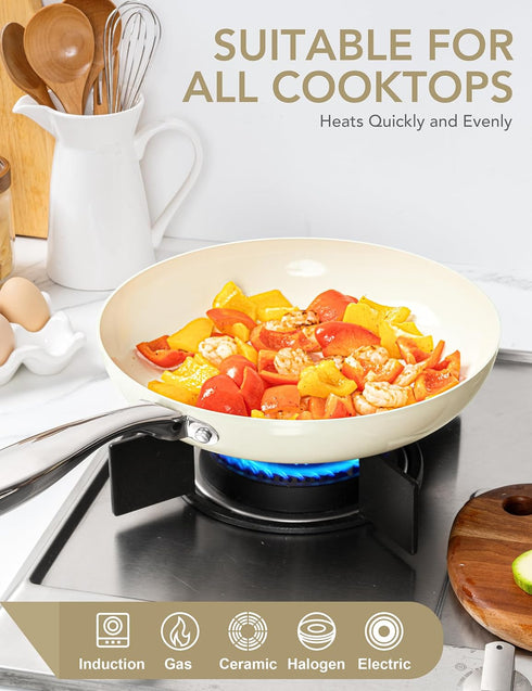 MICHELANGELO Small Frying Pan with Lid, 8 Inch Non Stick Fry Pan, Non Toxic Ceramic Skillet