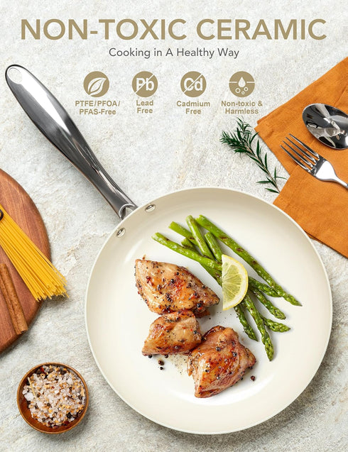 MICHELANGELO Small Frying Pan with Lid, 8 Inch Non Stick Fry Pan, Non Toxic Ceramic Skillet